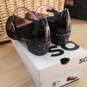 SO Black Glitter Heel Kids Dress Shoes